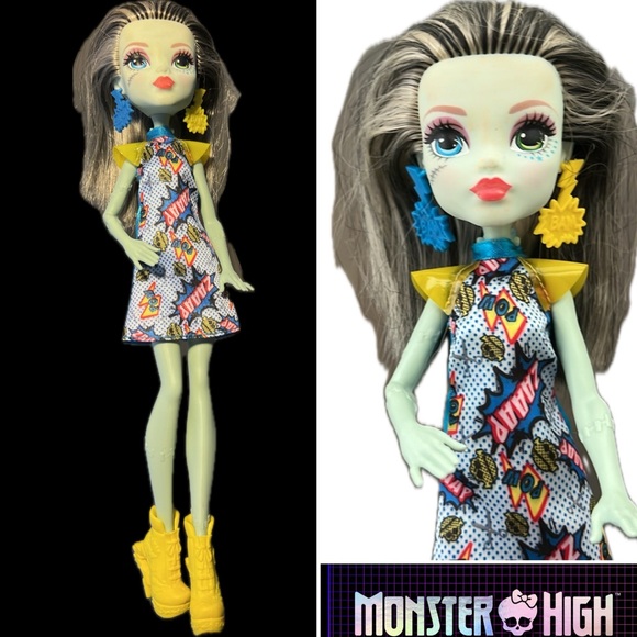 monster high Other - ⚡️2015 Frankie Stein from Monster High with Blue ZAAAP POW Dress & Yellow Shoes
